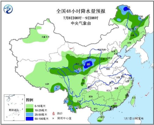 全国48小时降水量预报